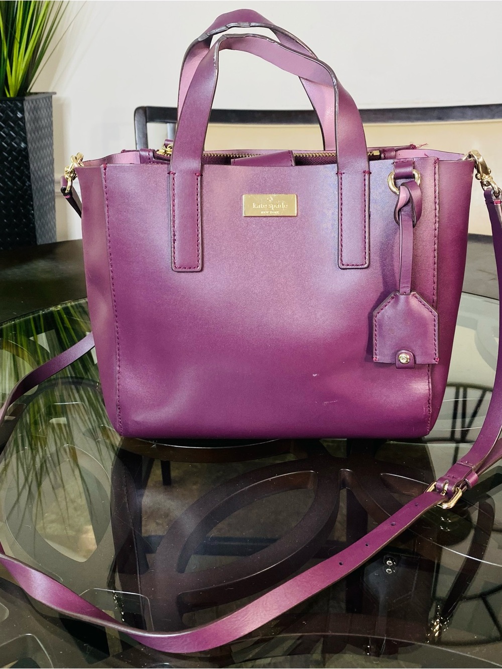 Kate Spade Putnam Drive Mini Nelle Convertible Leather Tote Crossbody Deep Plum